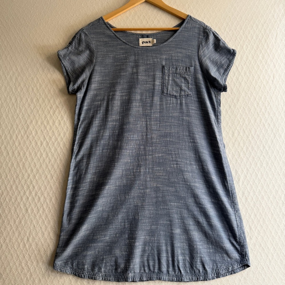 Pact Organic Cotton Pocket T-Shirt Dress Blue Slub Knit Minimalist Large